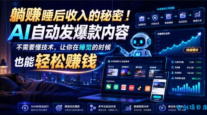 躺賺睡后收入的秘密!AI自动发爆款内容,不需要懂技术,让你在睡觉的时候也能轻松賺钱【原创双语字幕】-云创项目库
