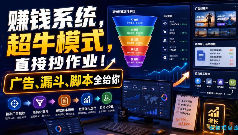 賺钱系统，超牛模式，直接抄作业！广告、漏斗、脚本全给你【原创双语字幕】-云创项目库