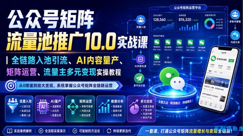 公众号矩阵流量池推广10.0实战课|全链路入池引流、AI内容量产、矩阵运营、流量主多元变现实操教程-云创项目库