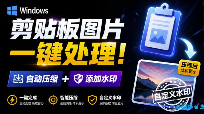 Windows剪贴板复制图片后,体积会暴涨数百倍?剪贴板图片一键自动压缩及添加水印工具