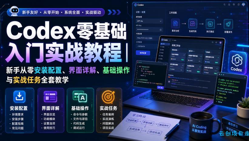 Codex零基础入门实战教程|新手从零安装配置、界面详解、基础操作与实战任务全套教学