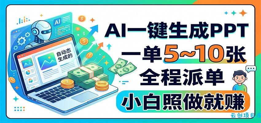 AI一键生成PPT,一单5~10张,全程派单,小白照做就赚-云创项目库