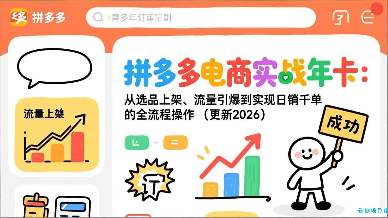 拼多多电商实战年卡：从选品上架、流量引爆到实现日销千单的全流程操作(更新2026年8月-云创项目库