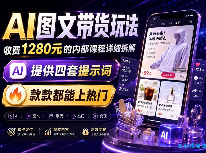AI图文带货内部玩法,1280内部课程对外系统拆解,看完直接上手变现!-云创项目库