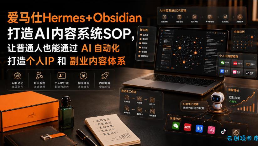 爱马仕Hermes+Obsidian打造AI内容系统SOP,让普通人也能通过 AI 自动化打造个人IP 和 副业内容体系-云创项目库