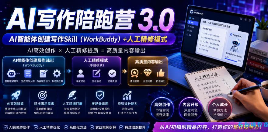 AI写作陪跑营3.0，Ai智能体创建写作skill(workbuddy)+人工手写模式(手搓模式)，去除AI痕迹(头条号、公众号、百家号)(更新0814)-云创项目库
