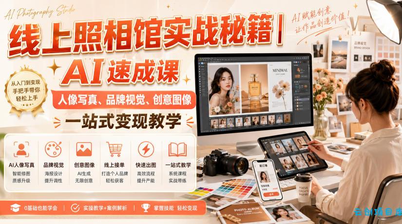 线上照相馆实战秘籍｜AI速成课，人像写真、品牌视觉、创意图像一站式变现教学-云创项目库