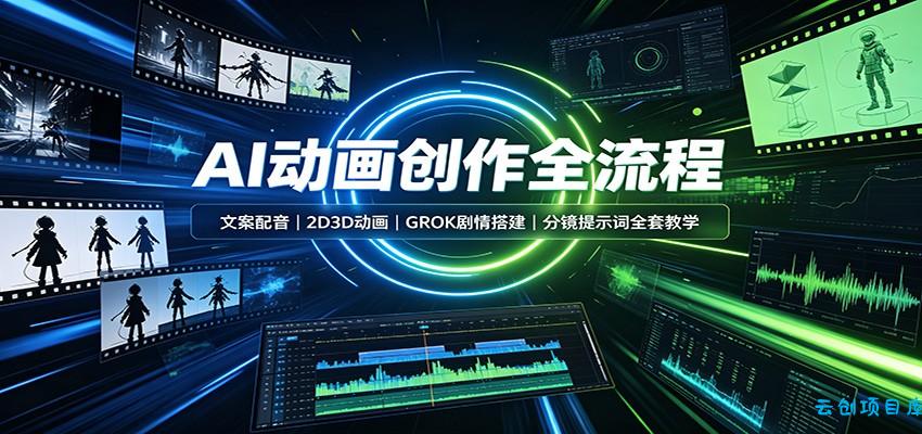 AI动画创作全流程：文案配音，2D3D动画，GROK剧情搭建，分镜提示词全套教学-云创项目库