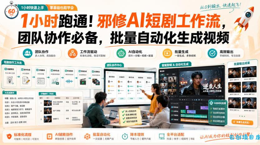 1小时跑通！邪修AI短剧工作流，团队协作必备，批量自动化生成视频-云创项目库
