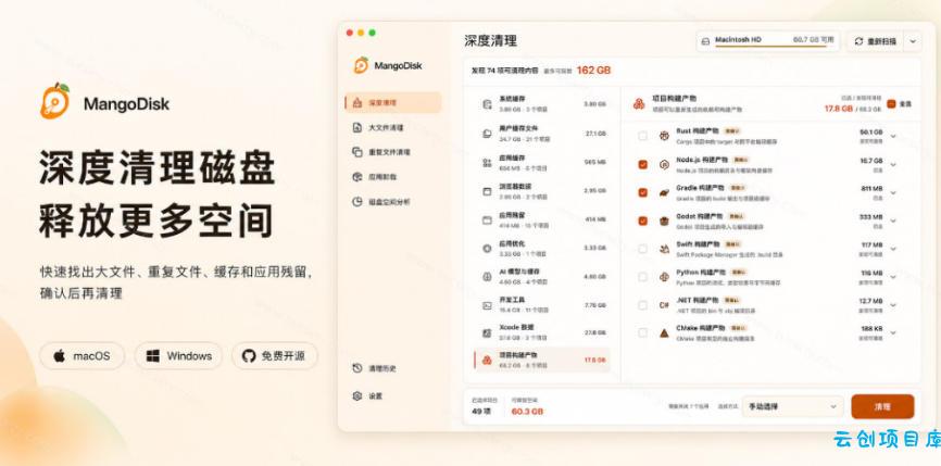 在Gtihub上做出10万stars的大神，又发布新项目了！一键让磁盘更干净，开源免费清理工具MangoDisk