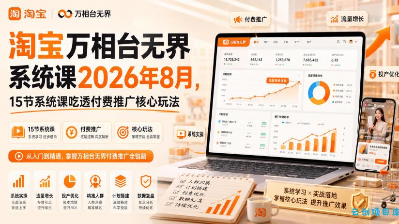 淘宝万相台无界系统课2026年8月，15节系统课吃透付费推广核心玩法-云创项目库