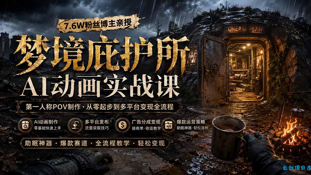 梦境庇护所AI动画实战课：7.6W粉丝博主亲授第一人称POV制作，从零起步到多平台发布变现全流程-云创项目库