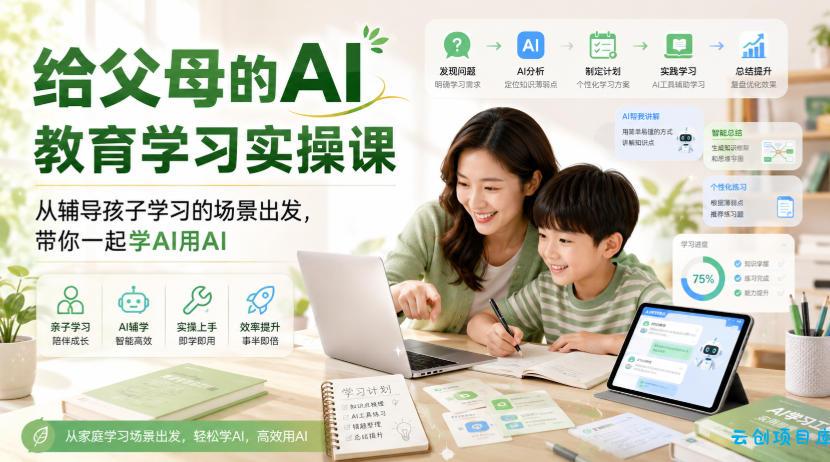 给父母的AI教育学习实操课，从辅导孩子学习的场景出发，带你一起学AI用AI-云创项目库