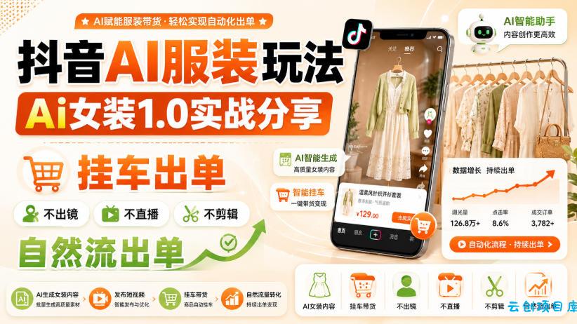 抖音AI服装玩法，Ai女装1.0实战分享，挂车出单，不出镜，不直播，不剪辑，自然流出单-云创项目库