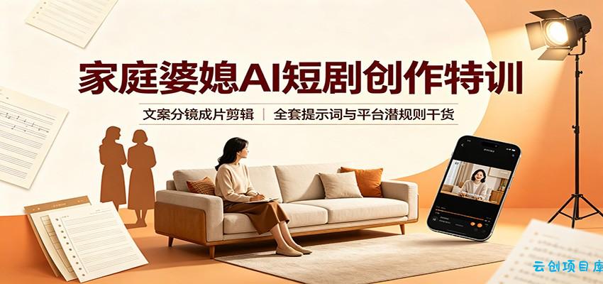 家庭婆媳AI短剧创作特训：文案分镜成片剪辑，全套提示词与平台潜规则干货-云创项目库