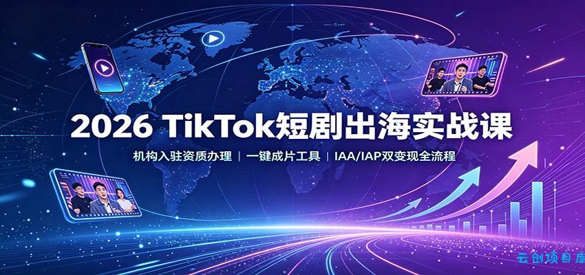 2026 TikTok短剧出海实战课：机构入驻资质办理，一键成片工具，IAA/IAP双变现全流程-云创项目库