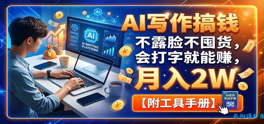 AI写作搞钱：不露脸不囤货，会打字就能赚，月入2W【附工具手册】-云创项目库