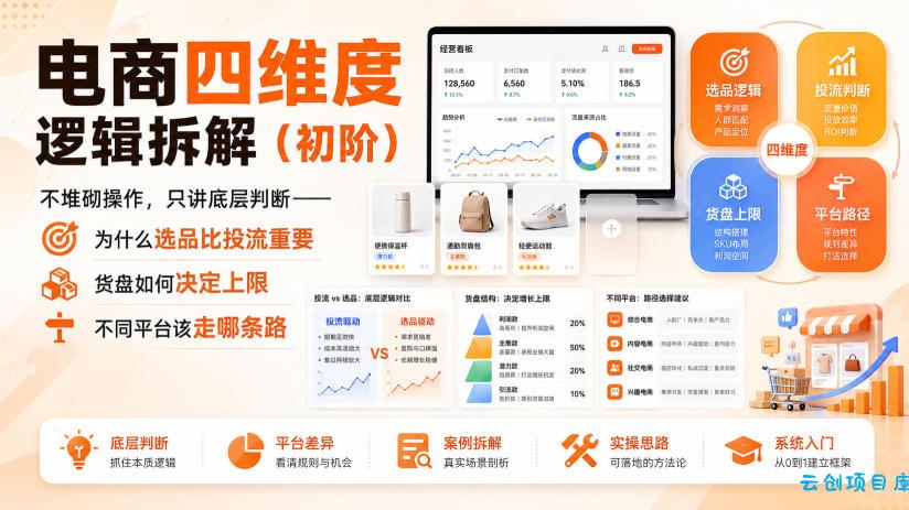 电商四维度逻辑拆解(初阶)不堆砌操作,只讲底层判断——为什么选品比投流重要、货盘如何决定上限、不同平台该走哪条路