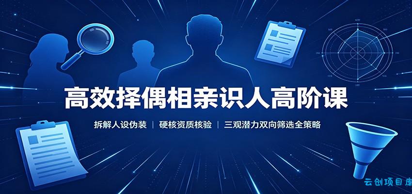 高效择偶相亲识人高阶课：拆解人设伪装，硬核资质核验，三观潜力双向筛选全策略-云创项目库