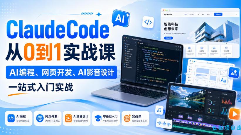 ClaudeCode从0到1实战课,AI编程、网页开发、AI影音设计一站式入门实战-云创项目库
