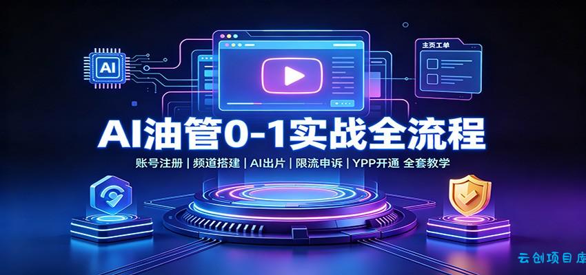 AI油管0-1实战:账号注册频道搭建,AI出片,限流申诉,YPP开通全套教学-云创项目库