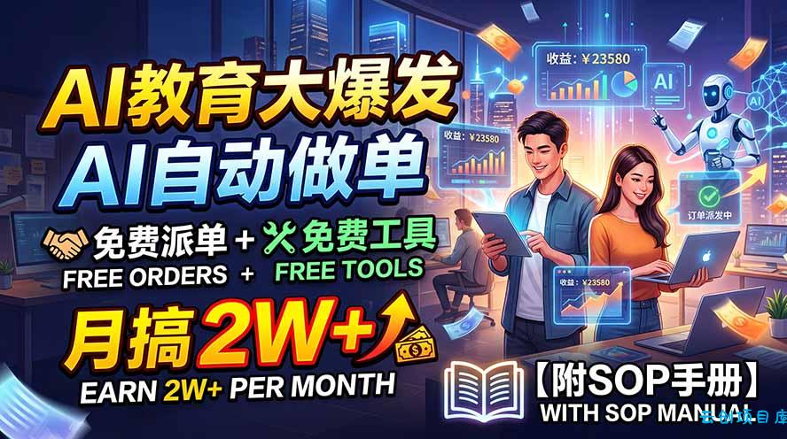 AI教育大爆发,AI自动做单,免费派单+免费工具,月搞2W+【附SOP手册】-云创项目库