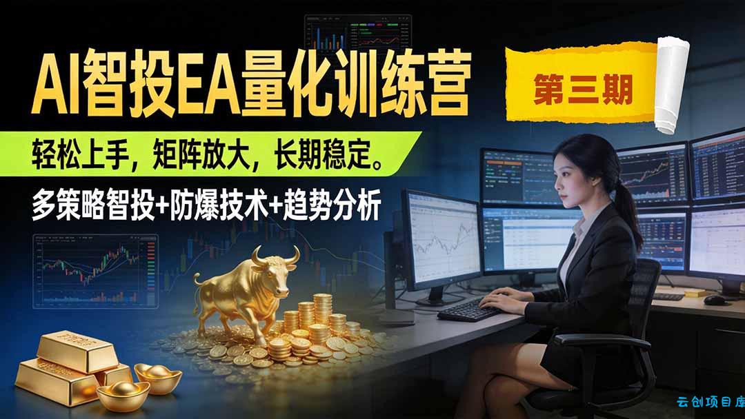 AI智投EA量化训练营第三期,多策略智投+防爆技术+趋势分析 ,小白轻松上手,矩阵放大,长期稳定,日入500U。-云创项目库