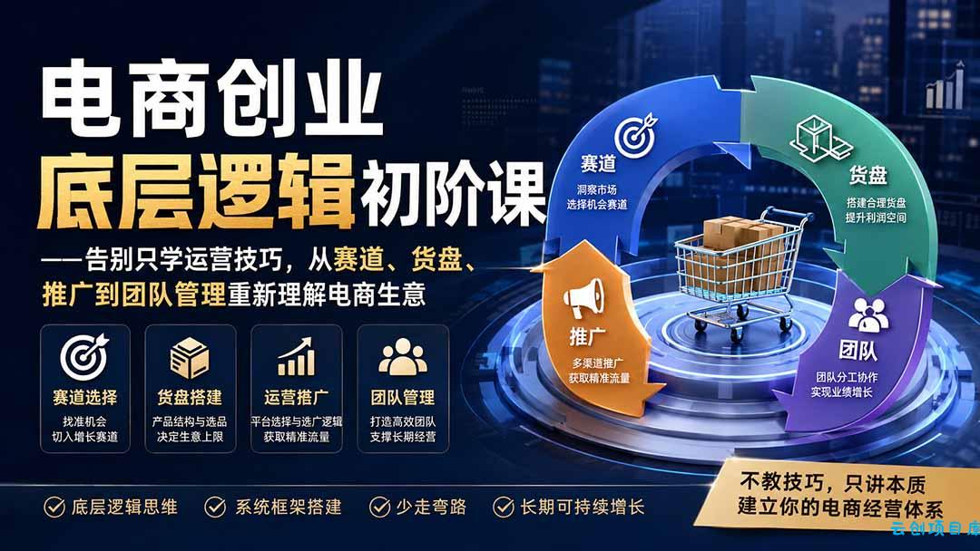 电商创业底层逻辑初阶课——告别只学运营技巧，从赛道、货盘、推广到团队管理重新理解电商生意-云创项目库
