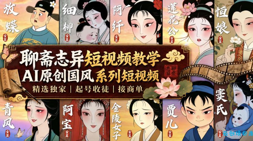 聊斋志异短视频教学,AI原创国风系列短视频,精选独家丨起号收徒丨接商单(更新0818)-云创项目库