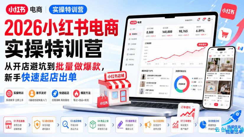 2026小红书电商实操特训营,从开店避坑到批量做爆款,新手快速起店出单-云创项目库