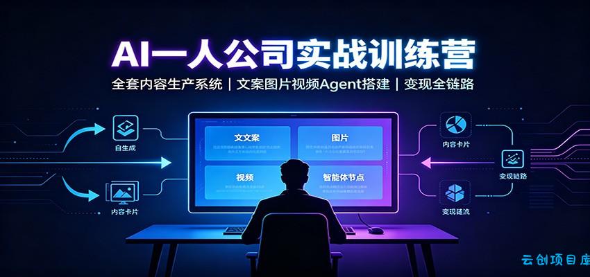 AI创作一人公司实战训练营:全套内容生产系统,文案图片视频Agent搭建变现全链路-云创项目库