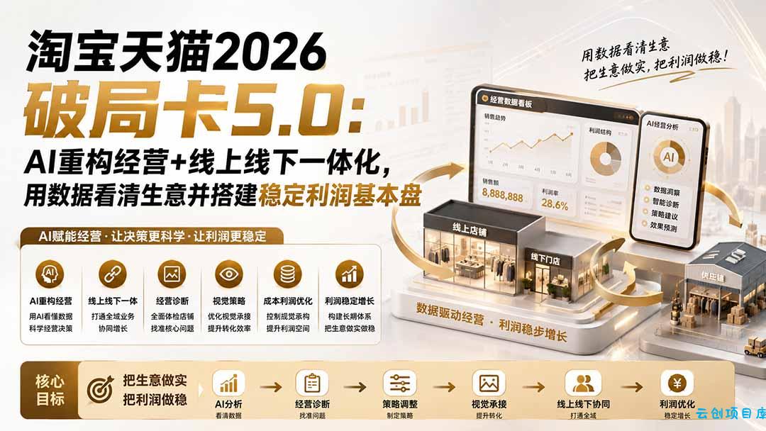 淘宝天猫2026破局卡5.0:AI重构经营+线上线下一体化,用数据看清生意并搭建稳定利润基本盘-云创项目库