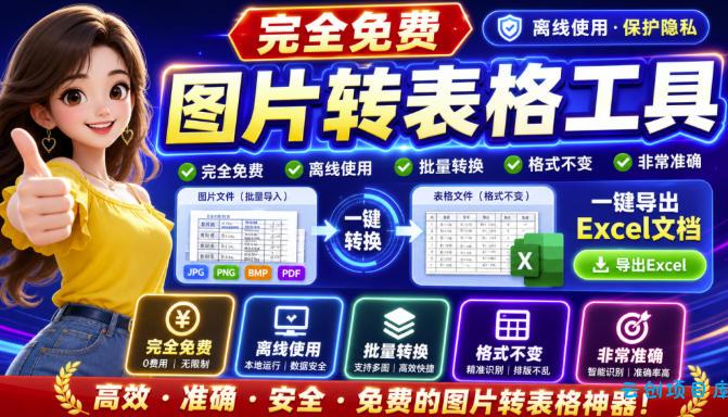 图片表格识别提取工具，支持一键从图片中智能提取表格并导出Excel文件，可离线免网运行，FastTableOCR-云创项目库