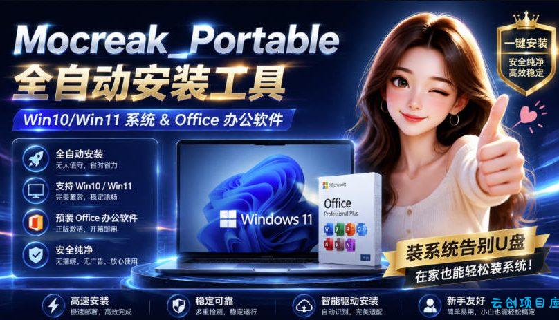 Mocreak全自动安装office和win10、win11系统，告别U盘装系统，使用安全可靠-云创项目库