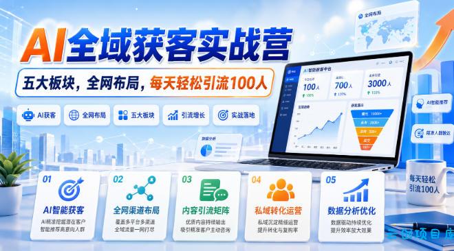 AI全域获客实战营，五大板块，全网布局，每天轻松引流100人-云创项目库