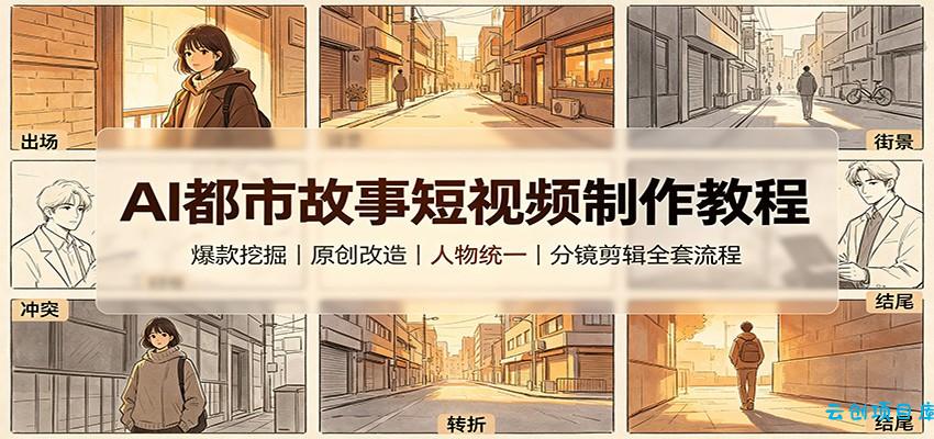 AI都市故事短视频制作教程：爆款挖掘原创改造，人物统一分镜剪辑全套流程-云创项目库