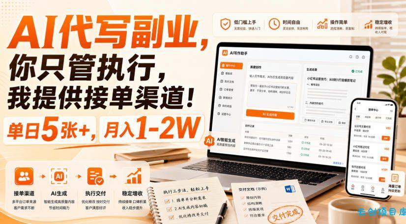 AI代写副业,你只管执行,我提供接单渠道!单日5张+,月入1-2W【揭秘】-云创项目库