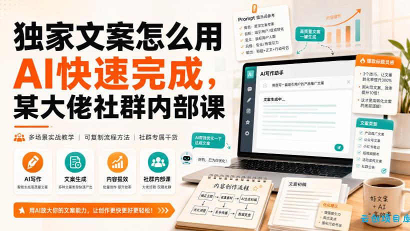 独家文案怎么用AI快速完成，某大佬社群内部课-云创项目库