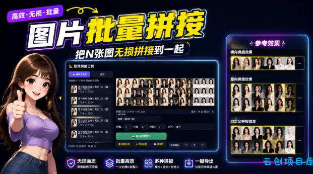 图片批量拼接,把N张图无损拼接到一起,支持横向、竖向、自定义等功能-云创项目库