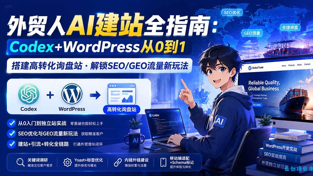 外贸人AI建站全指南:Codex+WordPress从0到1·搭建高转化询盘站·解锁SEO/GEO流量新玩法-更新8月-云创项目库