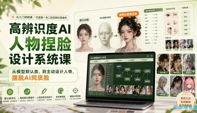 高辨识度AI人物捏脸设计系统课,从模型默认脸,到主动设计人物,摆脱AI同质脸-云创项目库
