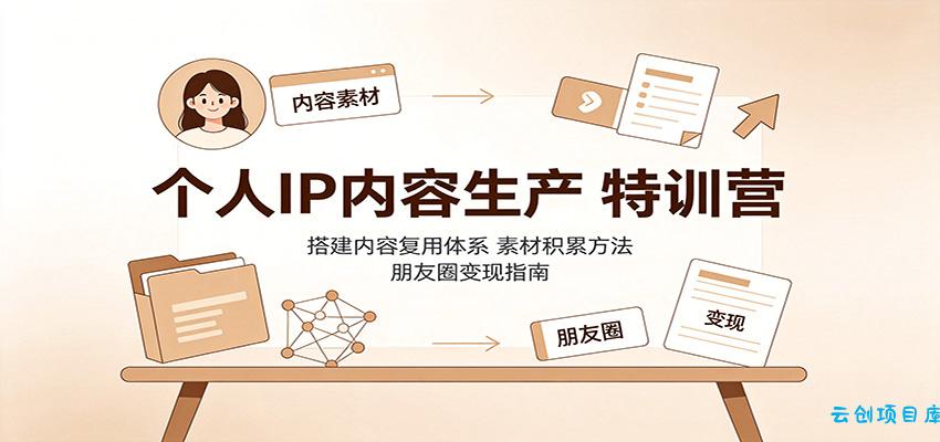 个人IP内容生产特训营：搭建内容复用体系，素材积累方法，朋友圈变现指南-云创项目库