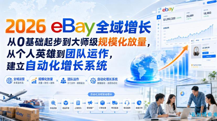 2026 eBay全域增长，从0基础起步到大师级规模化放量，从个人英雄到团队运作，建立自动化增长系统-云创项目库