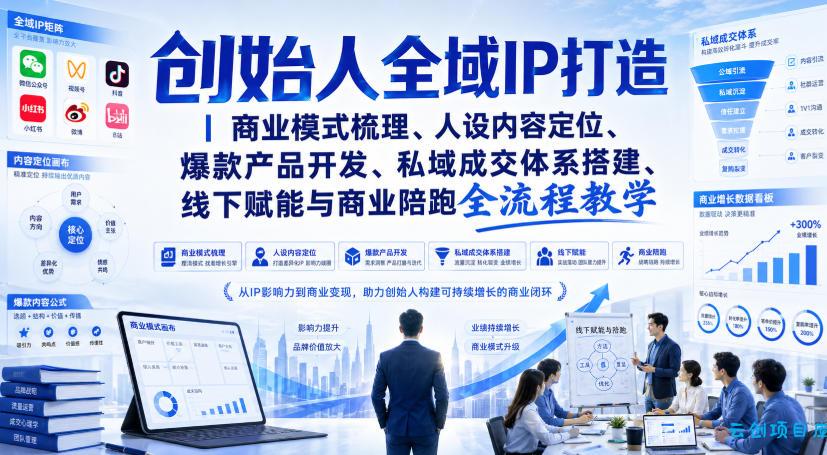 创始人全域IP打造｜商业模式梳理、人设内容定位、爆款产品开发、私域成交体系搭建、线下赋能与商业陪跑全流程教学-云创项目库