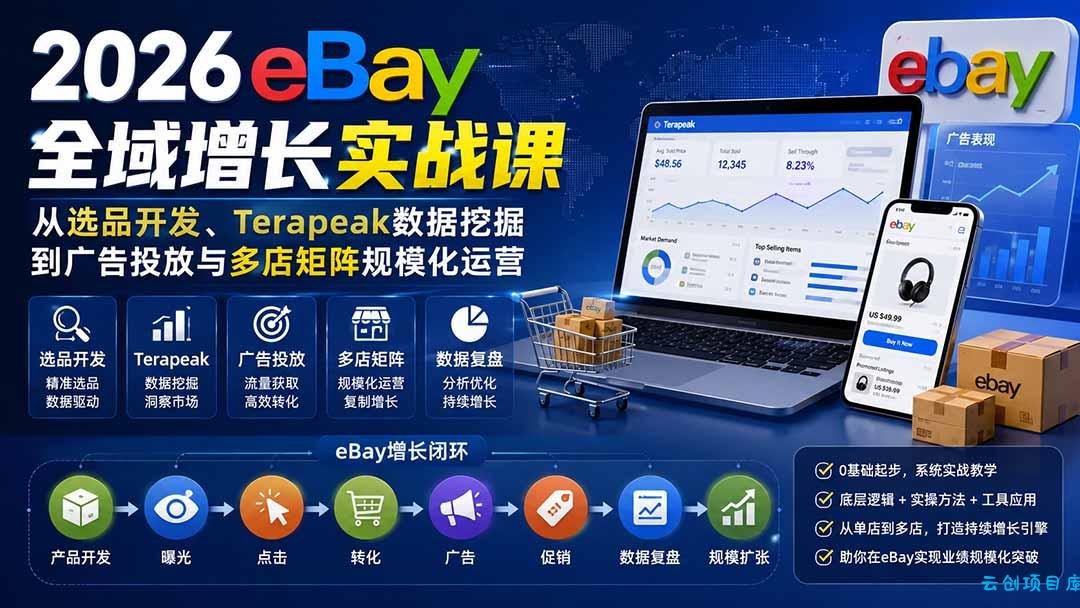 2026-Vincent eBay全域增长实战课-无水印:从选品开发、Terapeak数据挖掘到广告投放与多店矩阵规模化运营-云创项目库