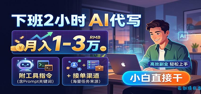 下班2小时AI代写,月入1-3万,附工具指令+接单渠道,小白直接干-云创项目库