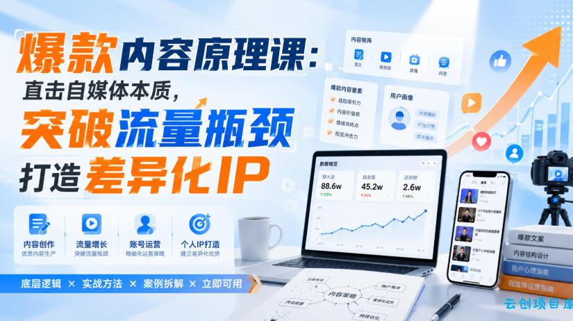 爆款内容原理课：直击自媒体本质，突破流量瓶颈打造差异化IP-云创项目库
