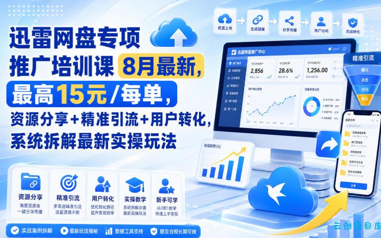 迅雷网盘专项推广培训课8月最新，最高15米/每单，资源分享+精准引流+用户转化，系统拆解最新实操玩法(更新0824)-云创项目库