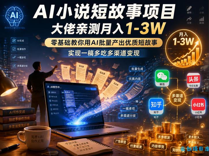 AI小说短故事项目,大佬亲测月入1-3W,零基础教你用AI批量产出优质短故事,实现一稿多吃多渠道变现(更新0824)