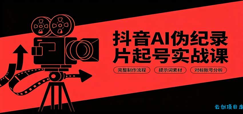 抖音AI伪纪录片起号实战课:完整制作流程,提示词素材,对标账号分析-云创项目库